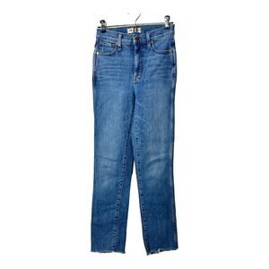 Madewell Stovepipe Jean Blue High Rise Straight Leg Women 23T Tall Raw Hem